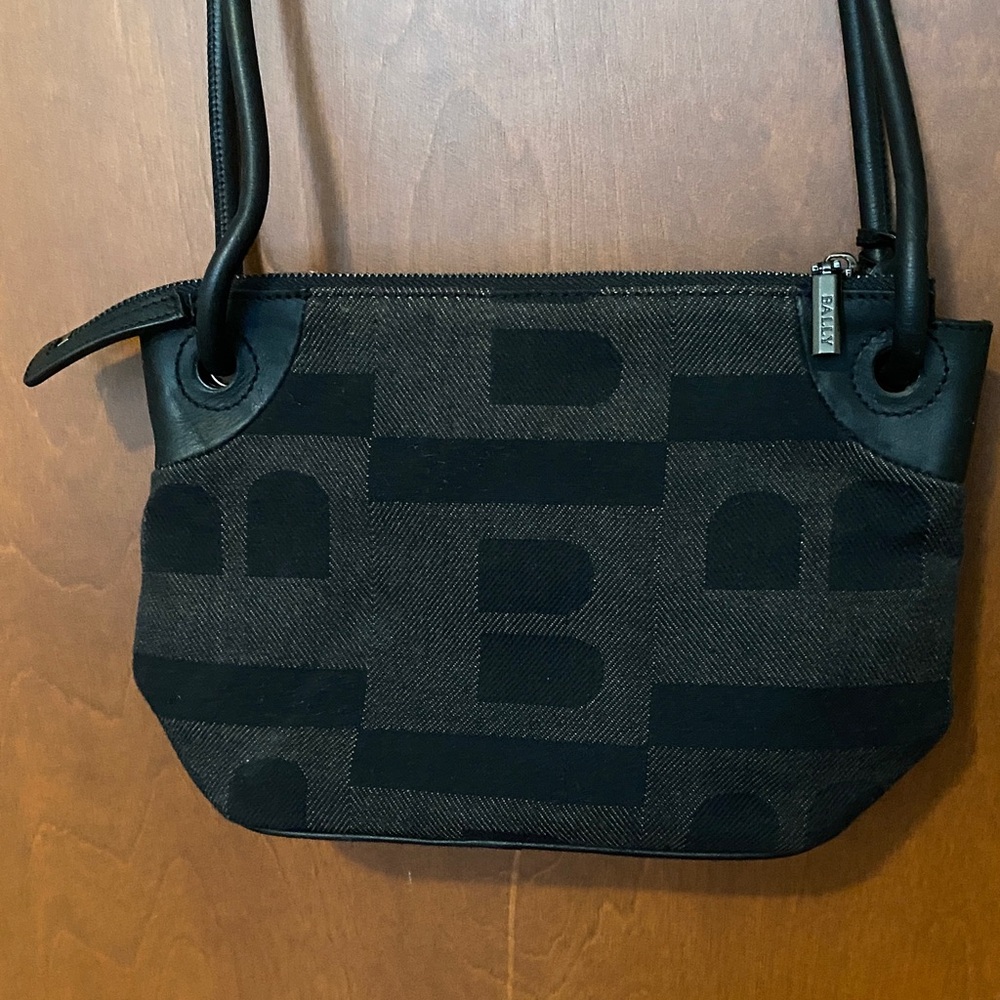 Bally Black Brown Fabric Shoulder Bag with Leather Trim and Coin Pouch - Picture 3 of 16